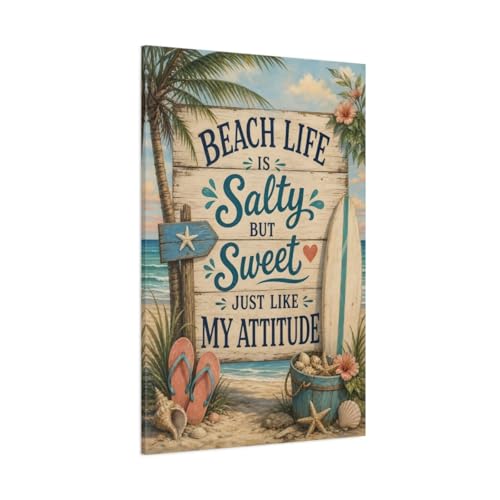 Toile citation plage humour pour salon 80x120 cm décoration verticale grand format