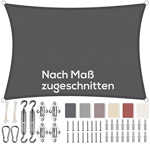 Aiyaoo Sonnensegel Wasserdicht Rechteckig, Viele Längen und Breiten Zur Auswahl, mit Befestigungs Kit PES Polyester, Sonnenschutz 95% UV Schutz, Reißfest Wetterfest für Terrasse Garten, Anthrazit