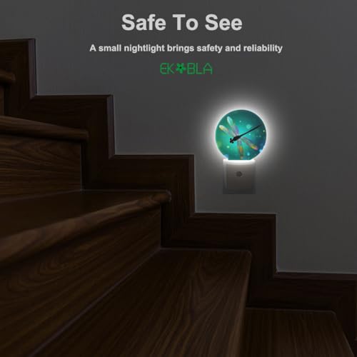 Image of EKOBLA Dragonfly Night Light, Fantasy Green Dragonfly Night Lights Plug Into Wall with Dusk to Dawn Light Sensors for Bedroom, Bathroom, Hallway, Kitchen