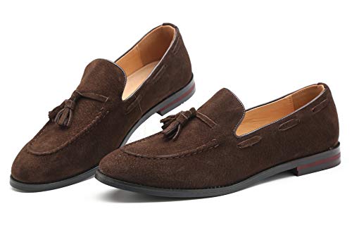 Santimon Mens Fashion Shoes Casual Dress Tassel Slip on Driving Flats Suede Loafers Black Brown Tan4