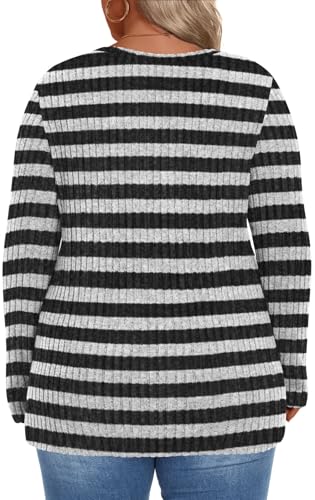 Image of HOTGIFT Womens Plus Size Sweater Tops Long Sleeve Crewneck Casual Tunic Shirts Buttons XL-5XL Blouse Soft Comfy Fashion