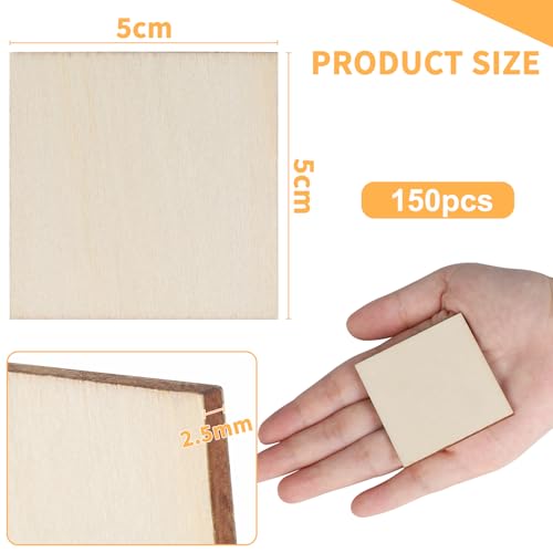 DBREAKS 300 Pieces 5cm Square Wooden Discs, Natural Wood Craft Supplies for Painting DIY Crafts, Wedding Decorations - Image 2