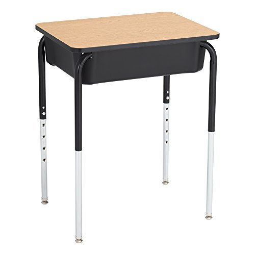 Learniture Adjustable Height Open Front School Desk For Kids, Students, Classrooms - Oak Top,Black Book Box,Black Frame (2-Pack) #TOP3