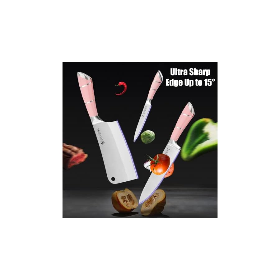 Knife-Set-9-Piece-Pink-Professional-Kitchen-Knife-Set-for-Chef-Super-Sharp-Knife-Set-with-Acrylic-Stand-Stainless-Steel-Knife-Block-Set-for-Kitchen-with-Sharpener-and-Scissors-Ergonomical-Design Knife Set, 9-Piece Pink Professional Kitchen Knife Set for Chef, Super Sharp Knife Set with Acrylic Stand, Stainless Steel Knife Block Set for Kitchen with Sharpener and Scissors, Ergonomical Design