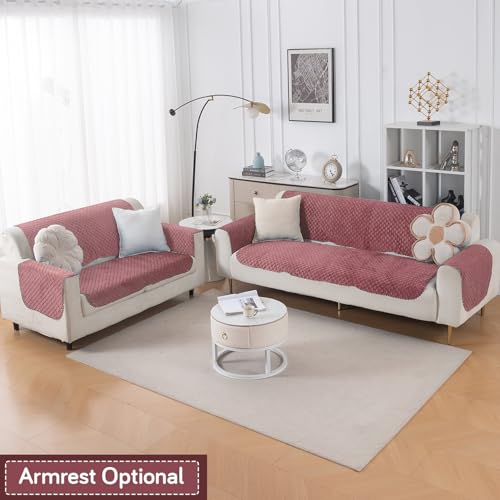 Image of HOKIPO Quilted Sofa Cover 5 Seater - (3+2) for Seat & Back | 'Quilt Classic' Pink (IN-927 * 2+926 * 2-Onion)