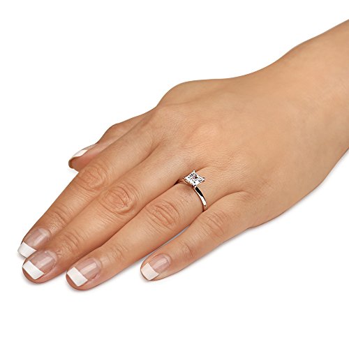 Solid 14k White Gold Princess Cut Knife-Edge Four Prong Solitaire Engagement Ring CZ Cubic Zirconia 1.0ct.3