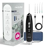 NEOPULSE® My First Munddusche Ultra Compact – Munddusche 2 in 1 – 4 Kanülen, 6 einstellbare Drucke, 165 ml abnehmbarer Tank – entfernt Plaque und reinigt kieferorthopädische Geräte – Schwarz