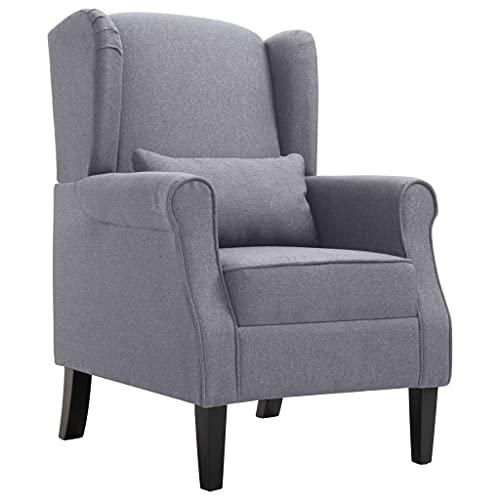 QZZCED Fauteuil de campagne en tissu gris foncé avec rembourrage rembourré et support lombaire, structure robuste en bois pour l'intérieur.