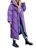 Yousify Women's Hooded Long Puffer Coat Winter Longer Thickened Down Jacket Zip Cocoon Outwear Purple L