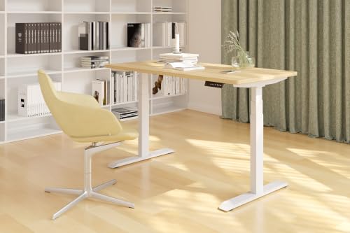 Image of ErgoYou - Electric Height Adjustable Laminated Standing Table - Heavy Duty - Dual Motor 2 Stage - 150 Kgs Max Weight Capacity - E2 Series - Ergonomic Sit Stand Desk (Maple: 600 X 1200 mm)