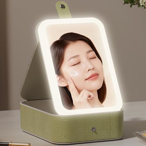 Estuche de maquillaje con espejo de luz led y textura elegante que protege tus accesorios de viaje 6