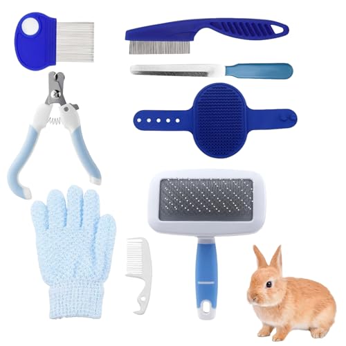 Kit De Toilettage Pour Lapins, 8 Pièces Brosse À Lapin, Avec Brosse De Massage Pour Animal Domestique, Peigne De Toilettage Pour Animaux Domestiques, Coupe Griffes...