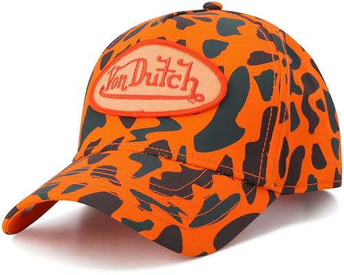 Von Dutch Men & Womens Baseball Caps - Breathable Adjustable Snapback Soft Cotton Canvas Curved Brim Vintage Hat Size One Size Orange