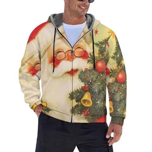 Sweat à capuche zippé pour homme avec motif Père Noël et sucre d'orge