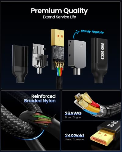 Image of Silkland 80Gbps DisplayPort Cable 2.1 [VESA Certified] 6.6FT /2M, DP80 HDR | 16K@60Hz, 8K@240Hz, 4K@540Hz 480Hz 360Hz 240Hz, DP to DP Cable, DP80, DP 1.4, UHBR20, DSC, HDCP 2.3, Gaming Monitor, 5090
