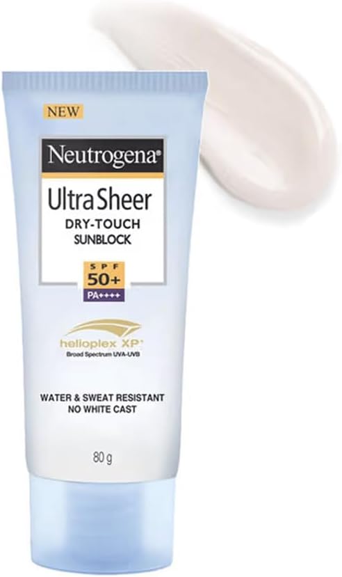 Neutrogena Ultrasheer Sunscreen SPF 50+ PA++++, Blue Light Protect, No White Cast, Water Resistant, Ultra Light & Non Sticky, Oily, Dry & Sensitive Skin, For Unisex, 80 Grams