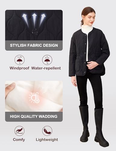 Royal Matrix Women’s Quilted Jacket: Lightweight Black Puffer Coat with Pockets – Medium Size - Image 4