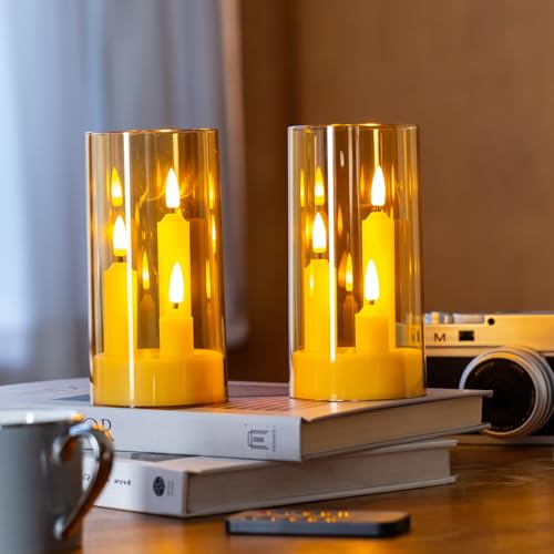 Image of Hausware 3-in-1 Flameless LED Taper Candles with Remote - Battery Operated, Realistic & Portable Candles Set,3-Pack,Durable Indoor /Outdoor Decor (Gold)