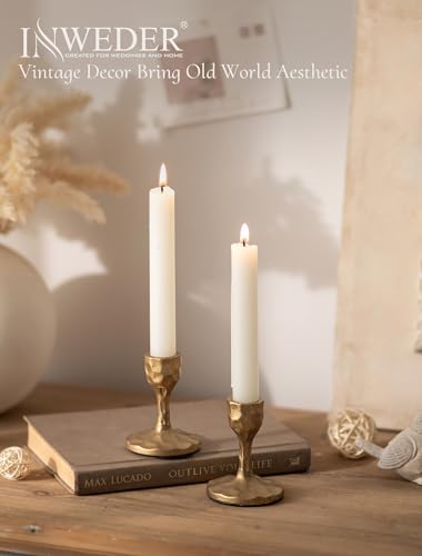 Antique Brass Iron Taper Candle Holder Set of 2 for Home Decor