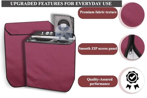 Image of The Furnishing Tree Polyester Waterproof Semi Automatic Washing Machine Cover Compatible for LG 9 Kg, 9.5 Kg & 10 Kg, DxWxH In Cms: ( 53.3x89x99 ), Maroon