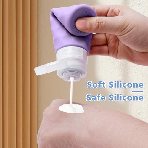 Image of Silevoler Travel Bottles for Toiletries, 4pcs Tsa Approved 3oz Travel Size Containers, BPA Free Leak Proof Premium Silicone Bottles, Refillable Liquid Squeezable Accessories W /Toiletry Bag(Purple)