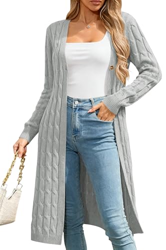 Cakulo Womens Long Cardigans Cable Knit Chunky Cardigan Sweaters Open Front Fall Winter Fashion Outfits Coats 2025 Gray XL