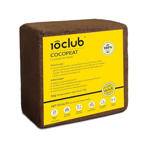 Kraft Seeds by 10CLUB Cocopeat - 5kg Block | Natural Coconut Coir Fibres | Organic Fertilizer for Home Gardening and Potted Plants