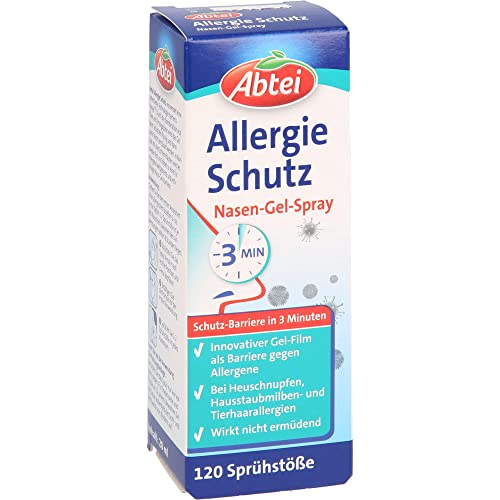 Abtei Allergie Schutz Nasen-Gel-Spray - bei Heuschnupfen, Hausstaubmilben- und Tierhaarallergien - wirkt nicht ermüdend - 1 Flasche à 140 Sprühstöße - 20 ml