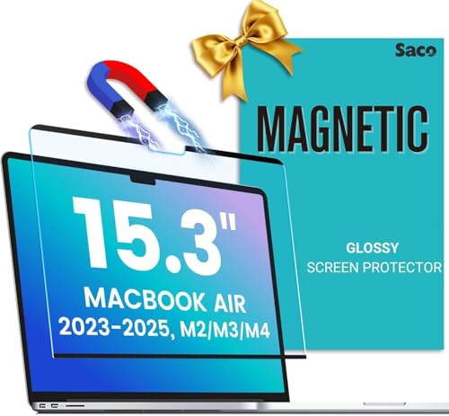 Image of Saco Magnetic MacBook Air M4 Screen Protector 15 Inch (2025-2022) | Compatible with M4 A3241 M3 A3114 M2 A2941 | Removable HD Glossy Laptop Screen Guard