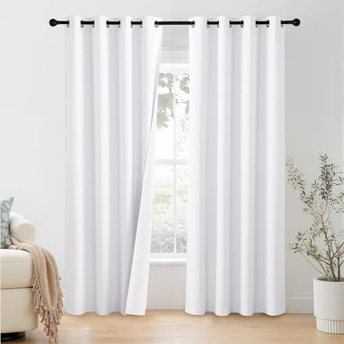 Image of NICETOWN 100% Blackout Window Curtain Panels 86 inch Length for Living Room, Set of 2, Snow White, 55 inches Wide, Thermal Insulated Drapes
