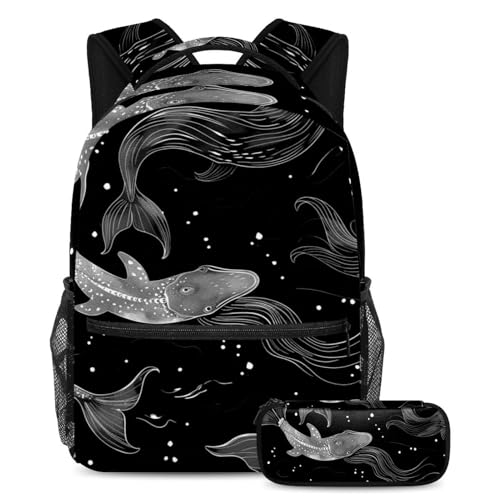 Sac à dos sirène noire ergonomique et grande trousse pour organiser toutes les affaires d'école