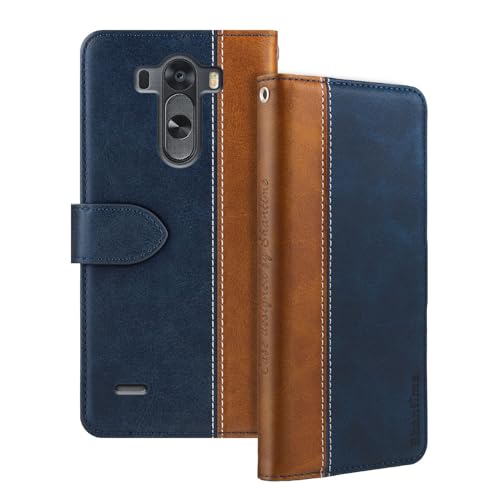 Shantime Leather Flip Case Compatible with LG G3 Case with Card Holder RFID Blocking Magnetic Kickstand Slim Fit Business Protective Cover(Blue)