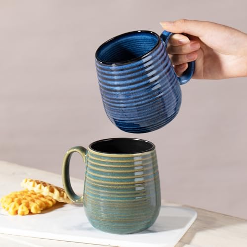 Taza grande de cerámica 20 oz con rayas verde miniatura 5