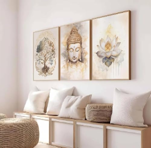 Lotus zen arbre de vie et tableau Bouddha pour grand format de décoration murale moderne