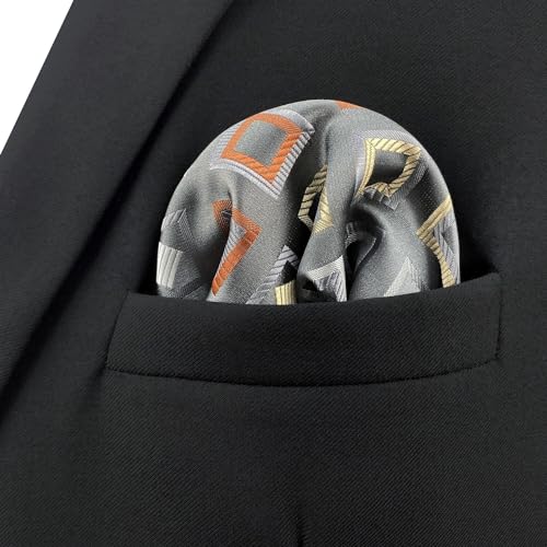 Gravata masculina cinza com xadrez vermelho amarelo para paletó conjunto de gravata com bolso quadra