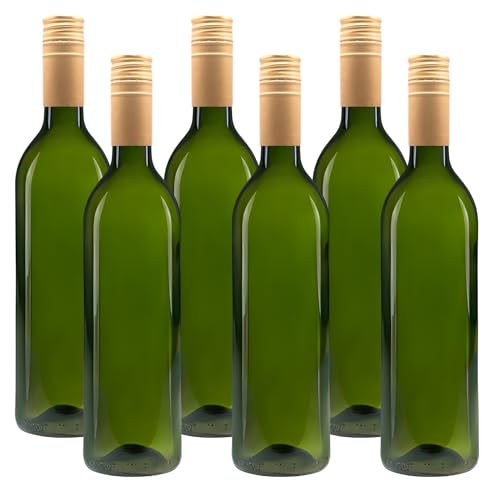 Lot de 6 bouteilles en verre vert de 750 ml avec étiquettes - 0,75 l