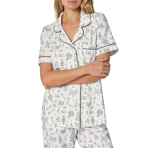 Image of Bed Head PJs Womens Matching Pajamas - Soft Organic Cotton Button Down PJ Shirt & Cropped Pants Set - Loungewear & Sleepwear