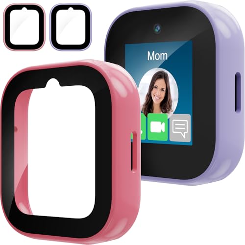 2 Pack Case Compatible with Sync Up Kids Watch 2 Screen Protector for Kids Hard PC Overall Protective Case Bumper with 9H Tempered Glass Cover Accessories Lightpurple+Pink