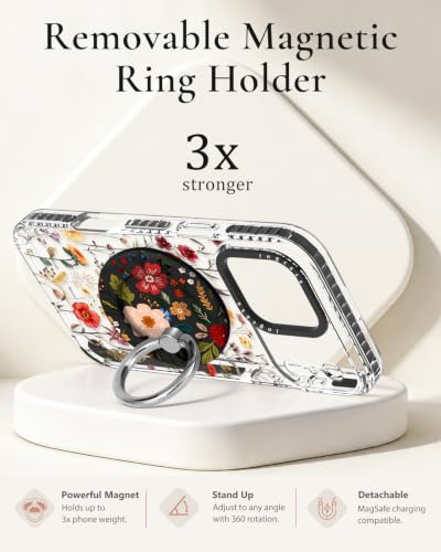Coque iPhone 17 Pro Max protégeant des chocs motif rouge floral avec support MagSafe - 3