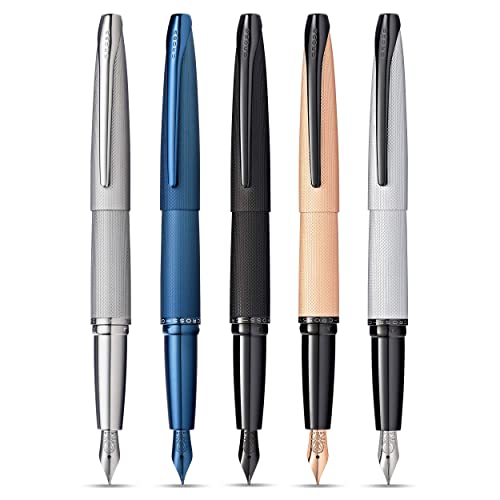 Image of Cross ATX Premium Brushed Chrome Fountain Pen with Polished Accents - Medium Nib, Smooth Writing, Luxury Gift Box