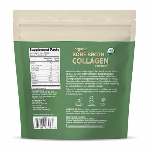 Dr. Mercola Organic Bone Broth Collagen Powder - Supports Bone Health & Muscle Growth - USDA Organic, Non-GMO, Gluten-Free & Dairy-Free - 30 Servings - Vanilla Flavor - Image 3
