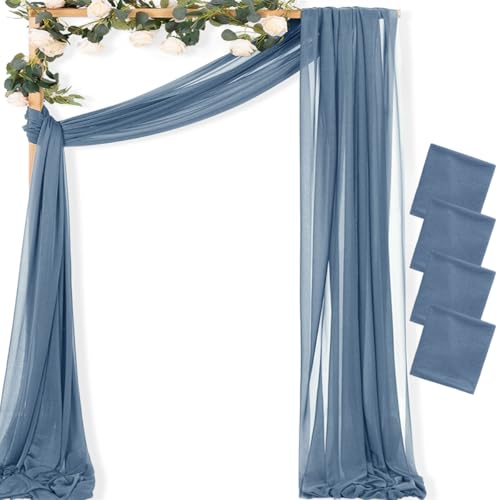 Image of MLMC Dusty Blue Wedding Arch Draping Fabric 4 Panels 29 inch x 20 FT Extra Long Gauze Drapes Sheer Backdrop Curtains 6.6 Yards Outdoor Drapery Panels for Wedding Ceremony Party Ceiling Decoration