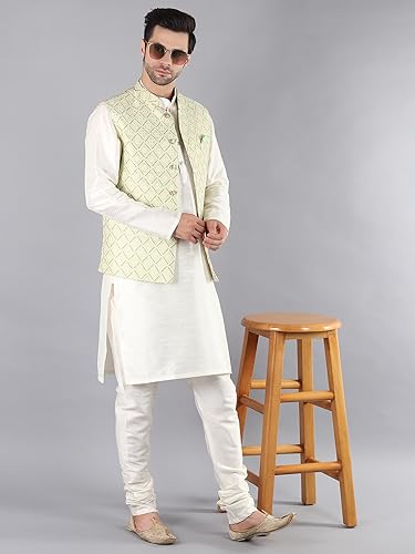 Image of Uri and MacKenzie Men's Silk Blend Kurta Pajama with Designer Ethnic Nehru Jacket /Modi Jacket