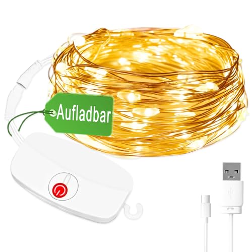 Mini Lichterkette aufladbar 8 Modusmit Timing 5M 50LED Akkulaufzeit 50Std Timer-Modus kann es bis zu etwa 8 Tage halten Abnehmbares Batteriefach für Weihnachten Hochzeit Party Deko Warmweiß