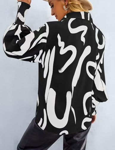 Long Sleeve Button Down Shirts for Women Dressy Casual Blouses Oversized Floral Tops with Lantern Sleeve2