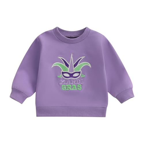 Toddler Baby Girl Boy Mardi Gras Outfit Letter Crewneck Sweatshirt Long Sleeve Shirt Tops Spring Clothes