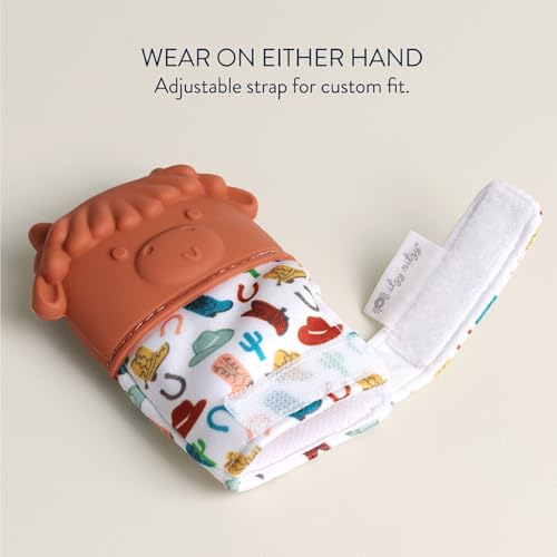 Image of Itzy Ritzy Silicone Teething Mitt - Soothing Infant Teething Mitten with Adjustable Strap, Crinkle Sound & Textured Silicone to Soothe Sore & Swollen Gums - for Ages 3 Months & Up (Cow)