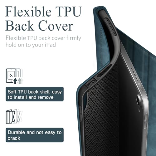 Antbox Case for iPad (A16) 11th (11'')/ 10th Generation (10.9'') High Grade Skin-Touch Vegan Leather with Built-in Pencil Holder Auto Sleep/Wake Function (Blue) by Antbox - Image 3