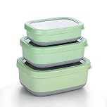 Lille Home Premium Stainless Steel Food Containers/Bento Lunch Box With Anti-Slip Exterior, Set of 3, 470ML, 900ML,1.4L, Leakproof, BPA Free