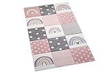 Teppich-Traum Kinderzimmer Teppich Spielteppich Regenbogen Punkte Herzchen rosa grau Creme Größe 80x150 cm
